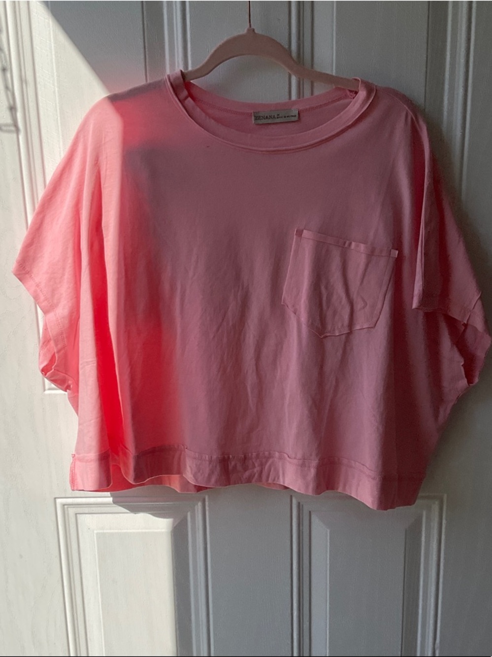 Zenana Outfitters Pink Cropped Pocket Tee and matching shorts set